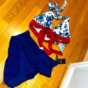 NWT Two piece bathing suit high top/high cut bottoms